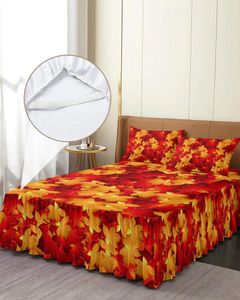Bettrock, Herbst-Ahorn-Textur, elastische Tagesdecke mit Kissenbezügen, Schutz, Matratzenbezug, Bettwäsche-Set, Blatt