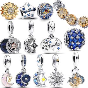 Authentic Sterling Sier Charm Sparkling Star Moon & Sun Pendant Fit Original Bracelets DIY Women Jewelry Gift