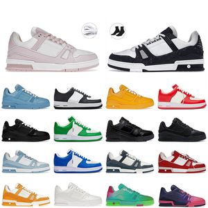 Rosa LVESAF1 Pares Casual Designer Sapatos Denim Lona Virgils Treinador Clássicos Couro Baixo Tops Panda Preto Branco Verde Azul Vermelho Homens Mulheres Plataforma Sapatilhas