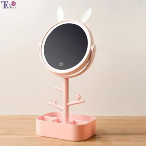 Speglar Makeup Mirror LED med lätt skrivbord Roterande spegel förstoringsglas 4 gånger förvaring damer makeup lampa med förvaringslåda