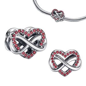 Ny Sier Family Infinity Red Heart Charm Beads Charms för smycken Making Fit Original Armband Fashion Diy Woman