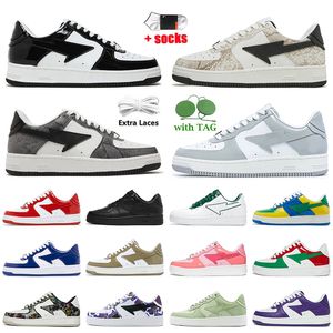 Designer Sapatos Casuais Tubarão Baixo Branco Cinza Preto Roxo Vermelho Azul Rosa Verde Bege Camo Couro Camurça Bapedsly StaSk8 Mens Mulheres Esporte Sneaker Treinadores