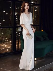 V-Neck dress long fishtail sequin evening dress slim banquet evening dress host dress