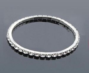 Billig silverpläterad brudarmband bling bling 1 rad strass brudtillbehör kvinnor prom kväll bröllop fest smycken stret3357442