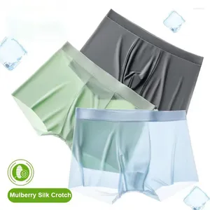 Unterhosen 2 stücke Nahtlose Eis Seide Männer Boxer Shorts Sommer Ultradünne Plus Größe Unterwäsche Mittlere Taille Männliche Boyshorts Slips