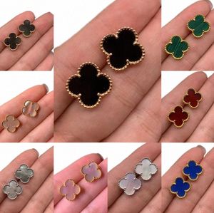 Fashion Vintage 4/Four Leaf Clover Charm Stud Earrings Back Mother-of-Pearl Silver 18K Gold Plated Agate Women&Girls Valentine's Mother's Da Z4LZ#