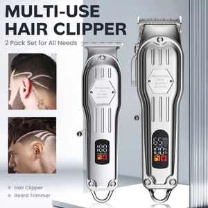 Hårklippare 2 i 1 Full Metal Combo Kit Barber Hair Clipper For Men Professional Electric Beard Hair Trimmer Laddningsbar frisyr