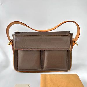 Bolsa de ombro vintage feminina, bolsa de mão com letras de flores antigas, couro genuíno, hardware dourado, retrô, bolsa mensageiro de alta qualidade