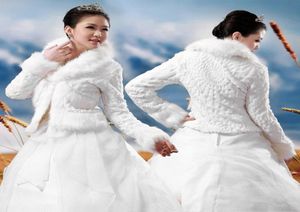 Hochzeitsaccessoires Hochwertiger Kunstpelz-Bolero mit langen Ärmeln Elfenbeinfarbene Hochzeitsjacken Winterwarme Mäntel Braut-Hochzeitsmantel6437130