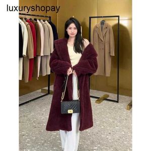 Top Maxmaras Teddy Bear Coat Femmes Cachemire Manteaux Génération g 2024 Nouveau m Famille Vin Rouge Femmes Fourrure Particules Camel Polaire Mi-longueur