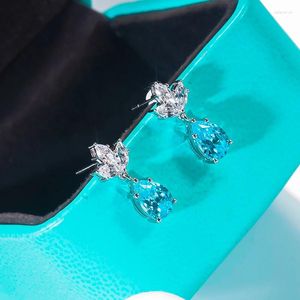 Stud Earrings QINHUAN Studs S925 Sterling Silver Pt950 Plated Water Drop Blue High Carbon Diamond Luxury Jewelry For Women Party Gift