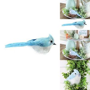 Flores decorativas artificial azul-branco clip-on pássaros emplumados enfeites de natal decoração de casamento