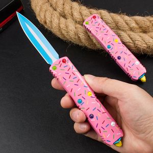 UT70/UT85 Tatlı Savaşçısı Otomatik Knife UT Alüminyum Tutamak Hayatta Kalma Dış Mekan Hunt Camp Taktik Araç Mutfak Otomatik Pembe Yardımcı Bıçaklar