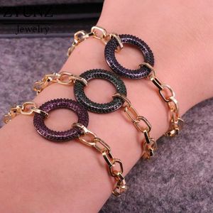 Bracelets 4PCS, Charm Multicolor CZ Circle Bracelet Chain, Oval Link Chain Bracelet, Gold Color Charm Bracelets for Women or Girls