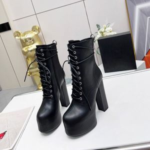 Oberschenkelhohe Stiefeletten mit dicken Pumps, Damenstiefel, Schnürung, wasserdicht, dicker Absatz, kurze Stiefel, modische Retro-Pumps, Goth-Plateau-Pumpschuhe, Top-Qualität