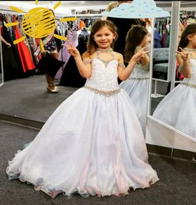 2023 Girls Pageant Dresses Unicorn Plus Size Size Picks Halter Neck RealPicture Beading Organza Little Girls Prom Gown Crystal AB Sto8195372