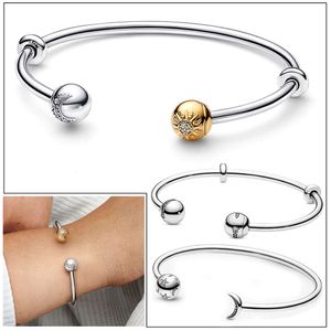 Autêntico sol lua aberta pulseira manguito pulseiras sier encantos diy feminino festa jóias finas presentes