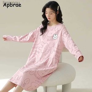 Women's Sleep Lounge Plus Size 5XL Cute Women Nightgown Autumn Winter Round Collar Cartoon Cotton Night Gown Kaii Rabbit Print Sleepwear DressL240122