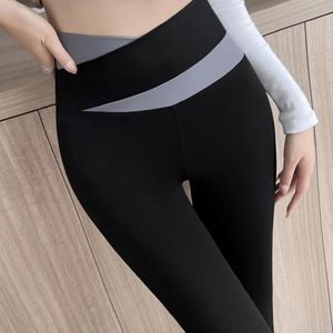 Capris Asheywr Summer High midja Cross Leggings Women High Elastic Patchwork Fiess Legging Skinny Workout Leggings Push Up Female