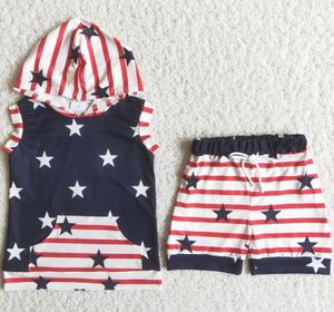 Kinder Designer Kleidung Jungen Sommer Sets Mode Kleinkind Baby Boy Boutique Kleidung Hoodie Set 4. Juli Star Print Shorts Kid Who1318704