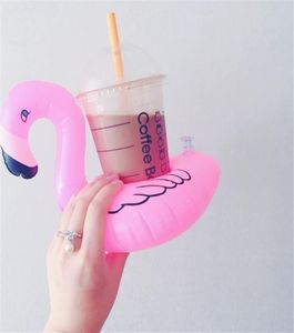 Ins pvc inflável flamingo bebidas suporte de copo piscina dos desenhos animados flutua flutuante bebida copo suporte anel barra coasters crianças brinquedo banho swi1047799