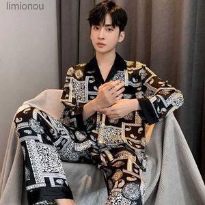 Women's Sleep Lounge Fashionable Luxury Spring Ice Silk Men's Pyjamas Long Sleeve Pants Thin Pyjamas Summer Youth Homewear Set Sleepwear Set Malel240122