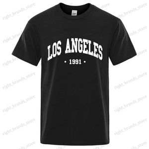 Erkek Tişörtleri Los Angels 1991 ABD Şehir Mektup Baskı Kıyafetleri Erkekler Büyük Boy Nefes Alabası Tişört Yaz Ter Lüks T-Shirt Goth Tee Fild 80273 T240122