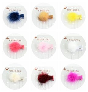 Accessori per capelli Palla con pompon in pelliccia Fermacapelli Solido Pom Clip per palle di pelo Forcine per bambini carine Forcina per bambine per bambini piccoli 12 colori BT59222511662