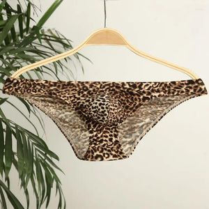 Cuecas masculinas triângulo leopardo impressão homem bulge bolsa g-string cintura baixa cuecas respiráveis