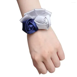 Bröllopsblommor Mest Popula Rose Ribbon Artificial Corsage Armband Bridesmaid Satin Wrist Silk för festen SW1317-J