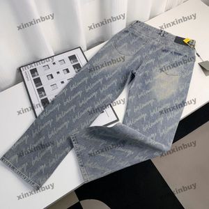 xinxinbuy 2024 män kvinnor designer jeans byxa paris kursiv bokstav jacquard casual byxor svart blå grå m-3xl