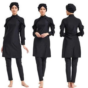 Desgaste modesto feminino preto capa completa roupa de banho muçulmano praia roupas banho burkinis define maiô árabe islâmico