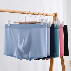 Boxers d'été en soie glacée pour hommes, couleur unie, respirant, Ultra-mince, sans couture, slips, taille moyenne, sous-vêtements, Lingerie intime