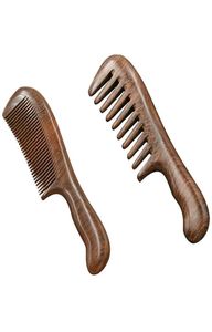 Spazzole per capelli 2 pezzi pettine a denti larghi in legno di sandalo riccio portatile strumento per massaggio in legno grossolano fine 3755510