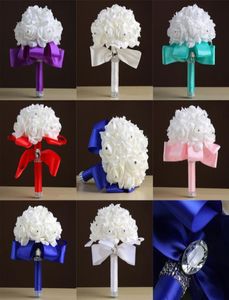 2021 New Cheap Artificial Wedding Bouquets Rhinestone Foam Roses Brooch Wedding Bridal Bridesmaid Posy Bouquet Satin CPA15496812096