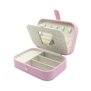 Display 2022 Jewelry Organizer Display Portable Locket Necklac Travel Jewelry Case Boxes Button Leather Storage Earring Ring With Mirror