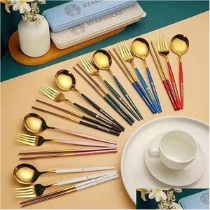 Flatware Sets New Original Stainless Steel Portable Set With Meal Spoon Fork Chopsticks Drop Delivery Home Garden Kitchen Dining Bar Dh8Fi