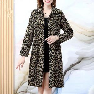 Women's Trench Coats Fashion Casual Turn-down Collar Loose Temperament Button Printing Leopard Pockets Spring Autumn Thin Clothing