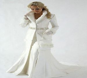 Até o chão feminino branco marfim pele sintética guarnição inverno natal capa de noiva deslumbrante capas de casamento com capuz longo festa envolve jaqueta3812245