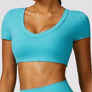 Aktiva skjortor Kvinnor Crop Top Yoga T-shirt snabbtorkande T-shirts Fitness Workout Gym Running Push Up Short Sleeve Sportswear Female