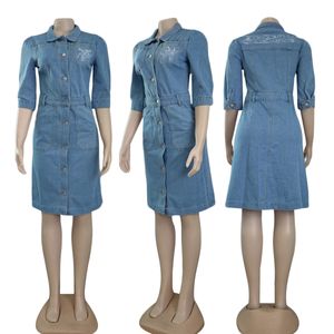 J2838 مصمم متعدد الاستخدامات J2838 DESSINER DESSINGER MID WEAIST Blue مغسول DENIM Sexy Women Designer Dress