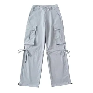 Damenhose Cargohose mit hoher Taille und Seitentaschen, lockerer Reißverschluss, Y2k, modisch, gerade, lässig