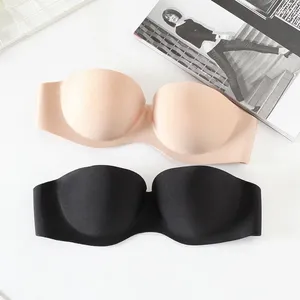 Canottiere da donna Ragazze MM Raccolta Antiscivolo Senza spalline Reggiseno invisibile Abito da sposa da donna Halter Tube Top Stile Sottile Senza fili Avvolto Seno