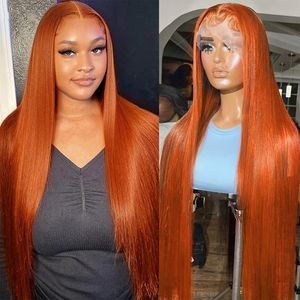 13x4 laranja gengibre perucas dianteiras do laço cabelo humano para as mulheres 13x6 hd sem cola peruca frontal do laço reto 4x4 fechamento peruca de cabelo humano