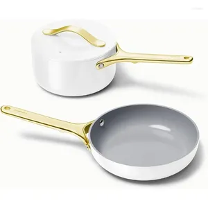 Pans Non-Stick Ceramic Mini Fry Pan (1.05 Qt 8") & Sauce (1.75 Qt) - Non Toxic Oven Safe Stovetop Agnostic White