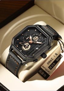 Fashion Waterproof watch Mens Luminous quartz Watches with Skeleton Dial and Silicone Strap Date display Tourbillon Skeleton Luminous Watch