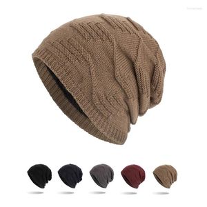 Berets Autumn Winter Velvet Long Cap Knitted Wool Men Skullies Bicycle Training Beanies Outdoor Running Hiking Ski Warm