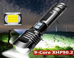 XHP902 9CORE 슈퍼 강력한 LED 손전등 토치 USB XHP702 Zoom Tactical Torch 18650 26650 USB 충전식 Battey Light 30W9752028