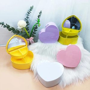 Cosmetic Bags 2024 Solid Color Double Layer With Mirror Big Heart-shaped Storage Box Children's Handmade DIY Jewelry Wholesale