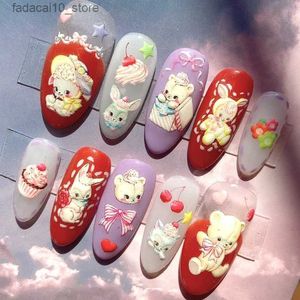 Накладные ногти ручной работы Kawaii 3D Cartoon Короткие накладные ногти Y2K Press On Nails Art Длинный гроб-шпилька Многоразовые накладные ногти с клеем Подарок Q240122